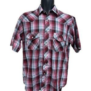 Roper Mens Western Shirt Size Medium Short Sleeve Pearl Snap Red Plaid Casual